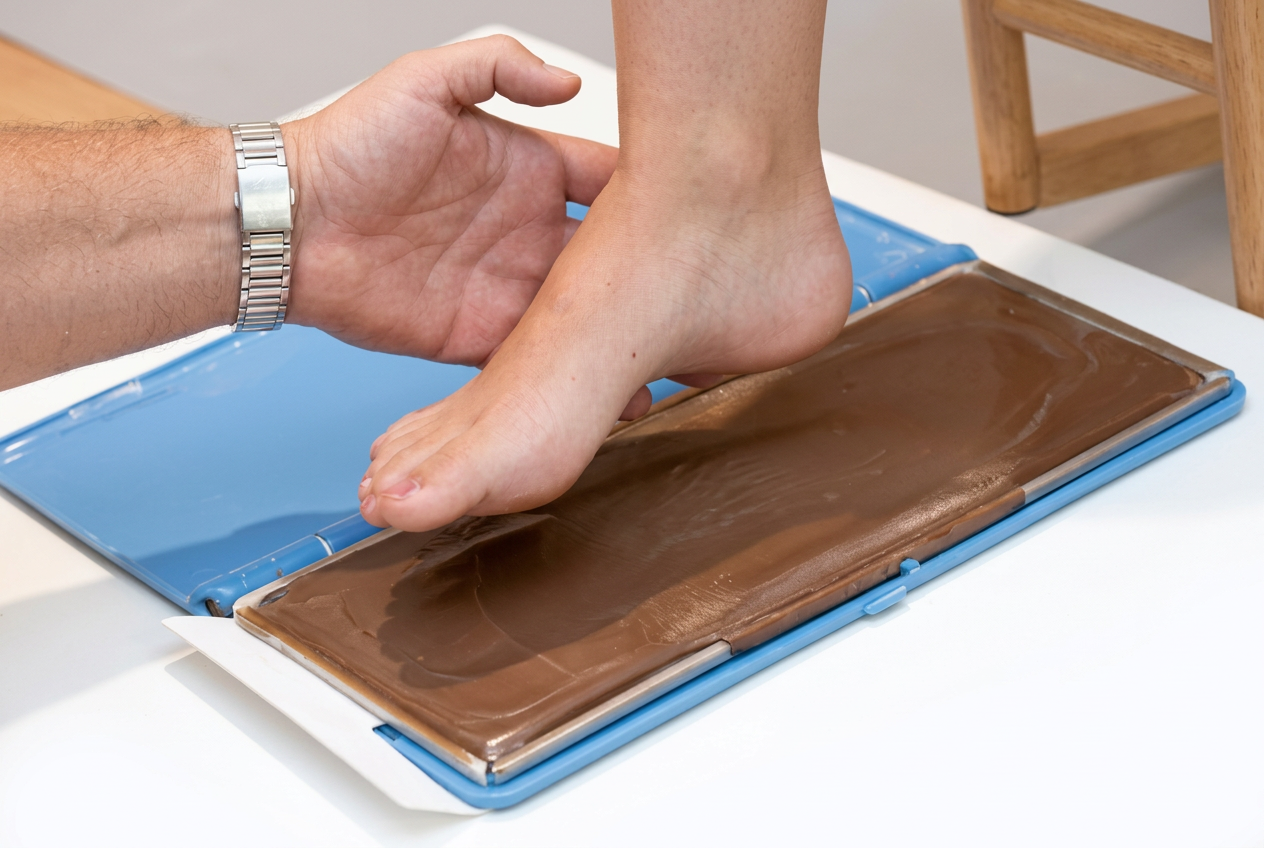 Prise d'empreinte d'un pied pour chaussure orthopédique sur mesure